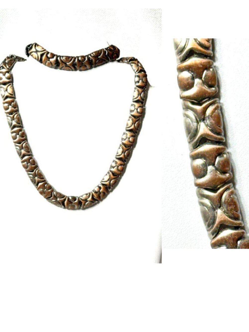 Copper-tone heavy-weight alpaca silver necklace and bracelet set.